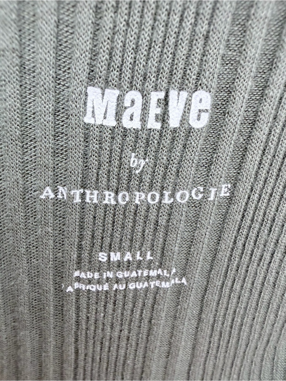 🌿 Maeve Anthropologie Olive Green Ribbed Notch Neck Top Size S - Picture 6 of 9